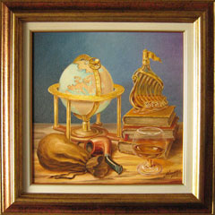 Sailing - Still life with cognac Larsen, globe and pipe