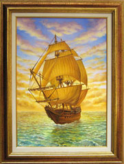 Old ship on the sunrise